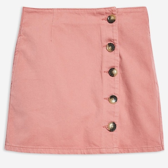 Topshop Dresses & Skirts - TOPSHOP PINK HIGH WAIST BUTTON A LINE DENIM SKIRT
